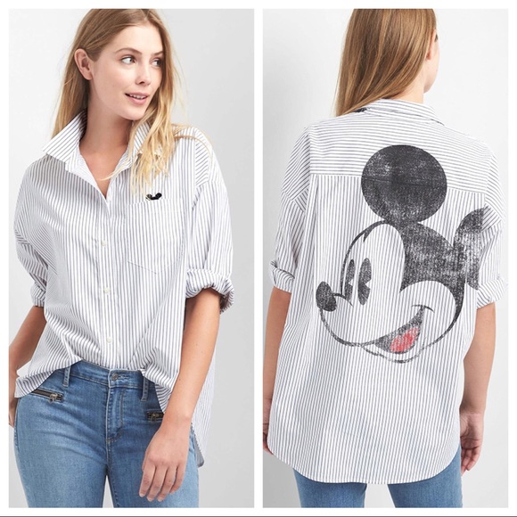GAP Tops - GAP x DISNEY Mickey Mouse Gray Pinstripe Button Up